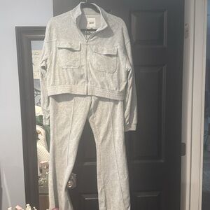 Aerie groove on ribbed velour lounge set cropped jacket flare leg pants size M/S